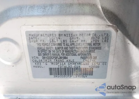 2015 Nissan Versa Note S (Sr)/S Plus/Sl/Sr/Sv from USA, damaged, VIN 3N1CE2CP3FL391064